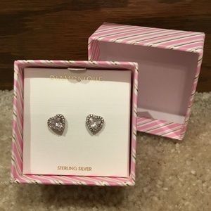 Diamonique Heart Sterling Silver Earrings